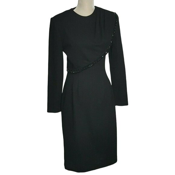 Etoile Dresses & Skirts - Etoile Womens Dress Size 6 Vintage Sheath Black Beaded Midi Long Sleeve